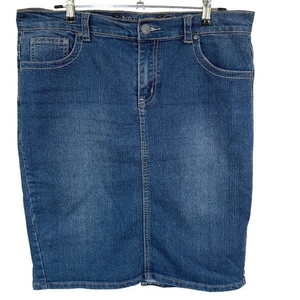 No Fuze‎ Womens Jean Skirt 16 Blue Embroidered Pockets Western Pencil Denim Slit